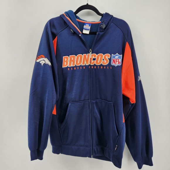Denver Broncos NFL Reebok Full Zip Hoodie Sweatshirt Mens Medium - Picture 1 of 7